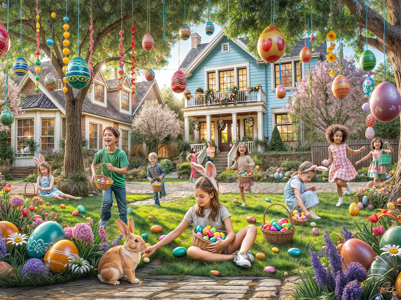 Easter Egg Hunt Jigsaw Puzzle 550 Piece by Vermont Christmas Company - Large Pieces - Fully Interlocking & Randomly Shaped - 24" x 18